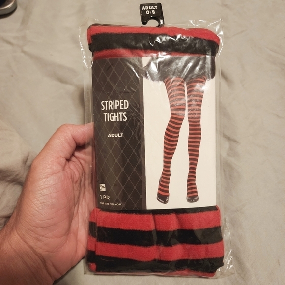 NWT Red Black Striped Tights One Size Fits Most Sexy Punk Goth Halloween Cosplay - Picture 5 of 9